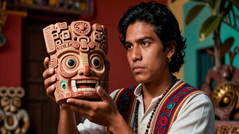 Joven etnógrafo presenta artefactos mesoamericanos con estilo editorial