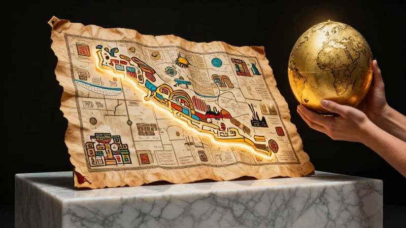 Reliquia mesoamericana en pedestal, mostrando migraciones culturales