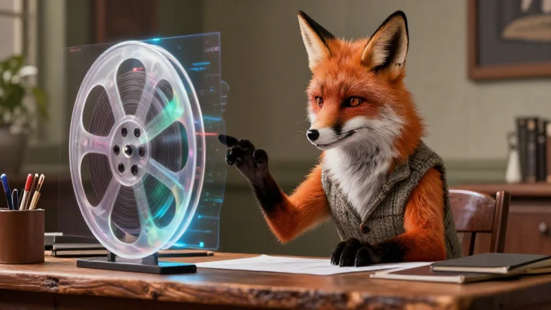Zorro antropomórfico en escritorio, luz cinematográfica