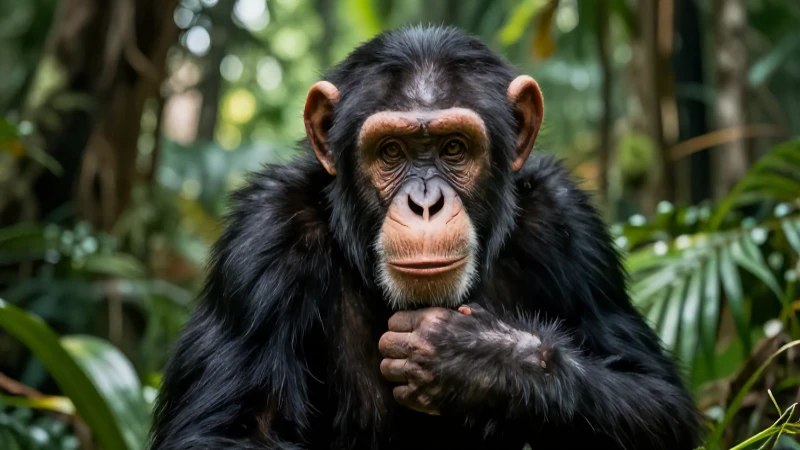 Chimpanzé realista y detallado en bosque tropical