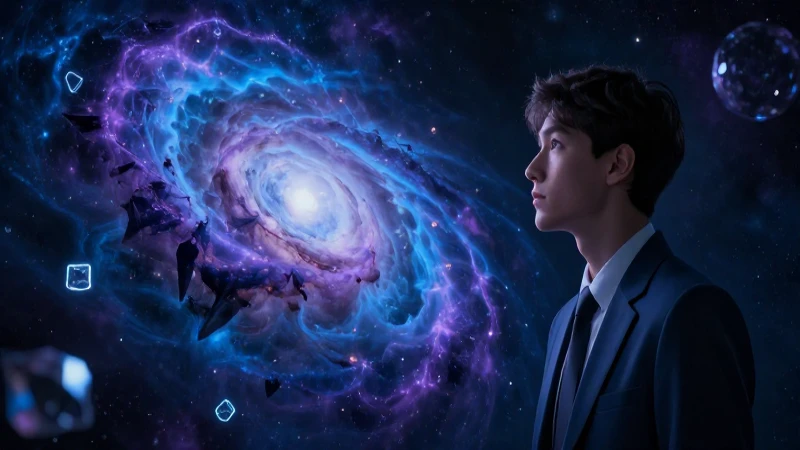 Erudito contempla el cosmos vibrante y dramático