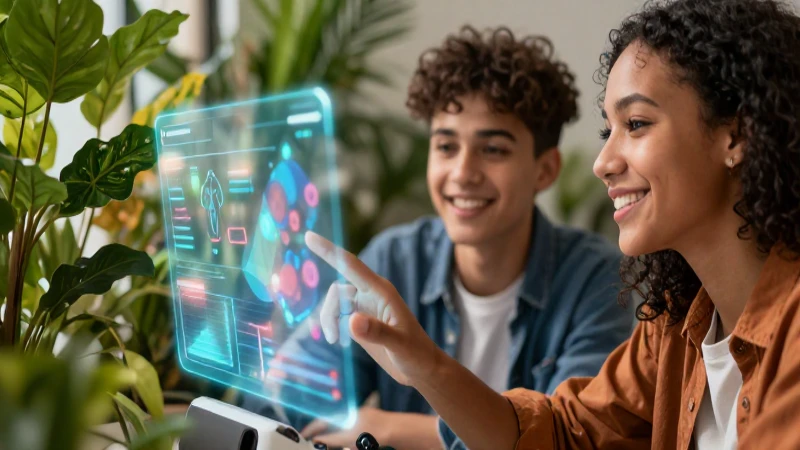 Estudiante interactúa con hologramas educativos dinámicos