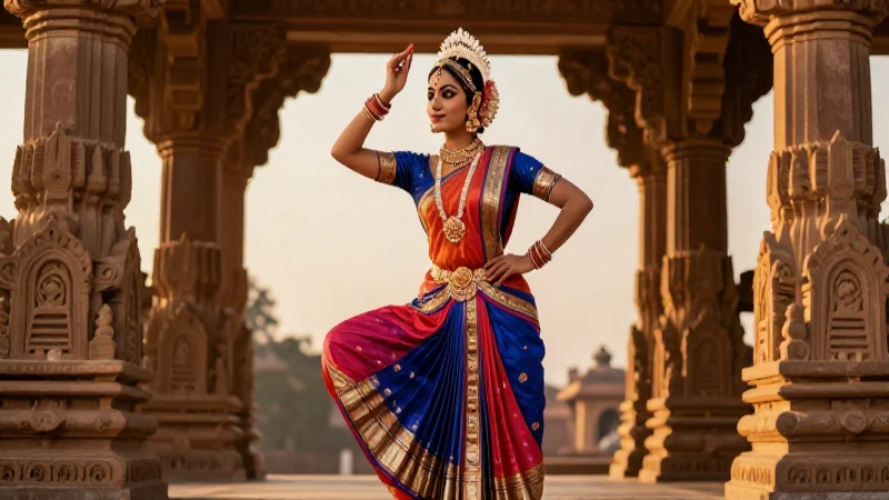 Explora la riqueza cultural de la India: tradiciones, música, danza y más 4 Danza clásica indiana vibrante con iluminación dorada