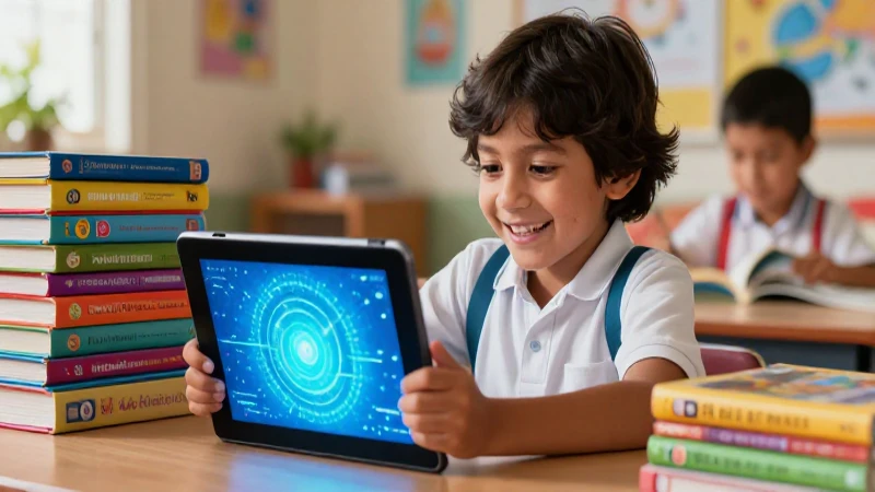 Niño mexicano aprende feliz con tecnología y libros