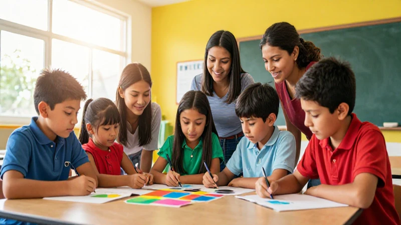 Niños mexicanos alegres colaborando en clase
