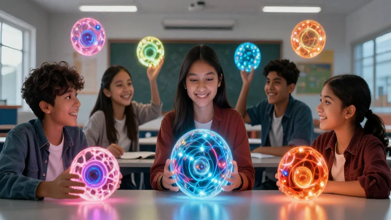 Aprendizaje: Concepto, Teorías y Tipos para Entenderlo Mejor 4 Estudiantes felices interactúan con conocimiento abstracto vibrante
