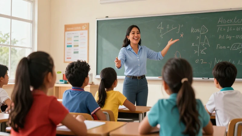 Maestra mexicana enseña a alumnos en aula vibrante