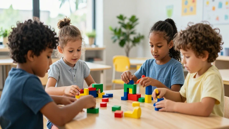 Niños colaborando en un aula moderna y vibrante