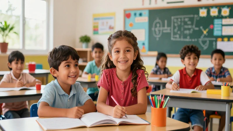 Niños sonrientes en aula moderna mexicana