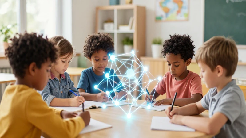 Niños aprendiendo con redes neuronales brillantes