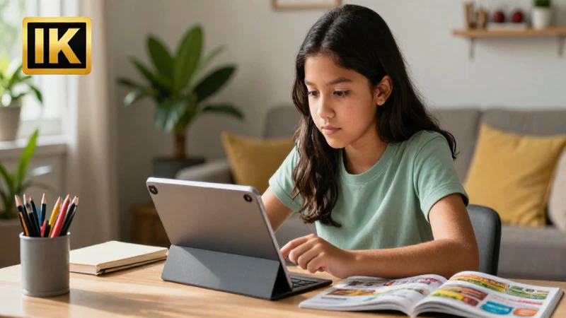 Estudiante mexicano dedicado estudiando con tablet en casa