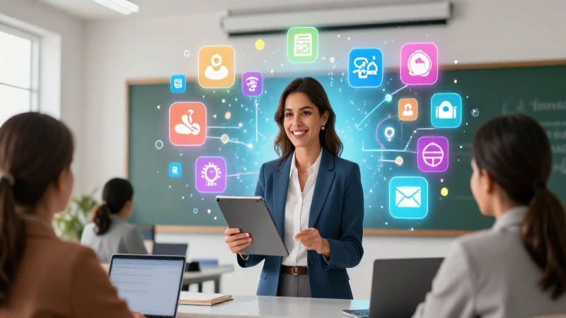Profesora mexicana en aula moderna con proyección holográfica
