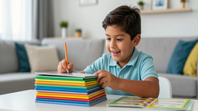 Niño mexicano feliz estudia con recursos vibrantes