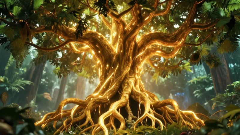 Árbol de la vida dorado con energía etérea