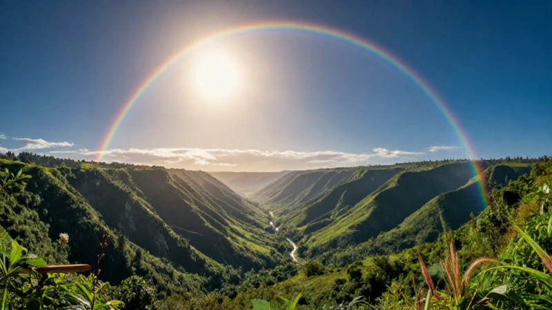 Arcoiris alrededor del sol: fenómenos y curiosidades 8 Sol radiante sobre valle con arcoíris