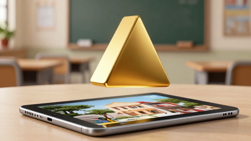 Calcula el área del trapecio - Guía sencilla con fórmula y pasos 4 Trapecio dorado flotante sobre tablet educativa