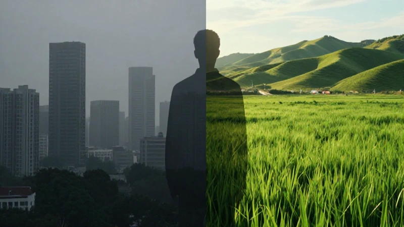 Contraste urbano y rural en una silueta dramática