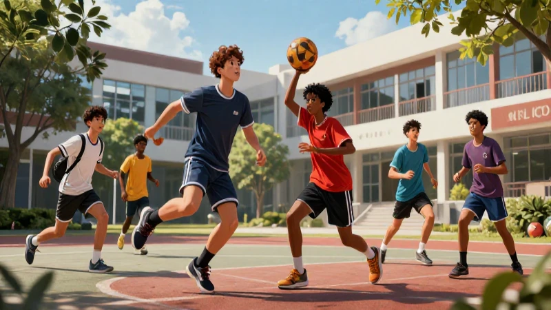 Atletas jóvenes en campus vibrante, estilo ilustración realista