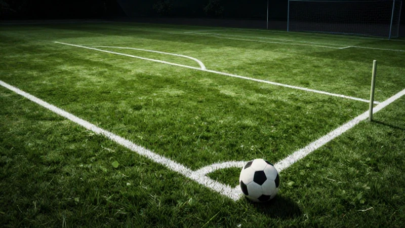Campo de fútbol profesional con balón en área