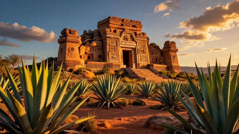 Conoce las maravillas de Oasisamérica: Áreas Culturales 3 Paisaje desértico con roca antigua y agave vibrante