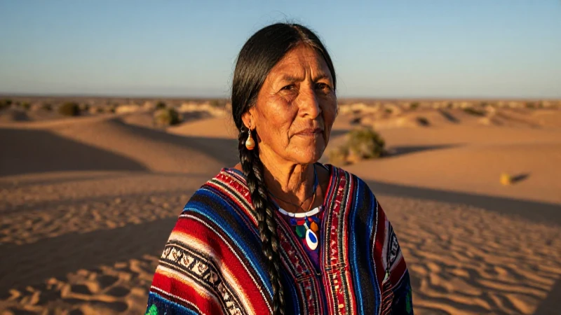 Retrato de mujer indígena en paisaje desértico