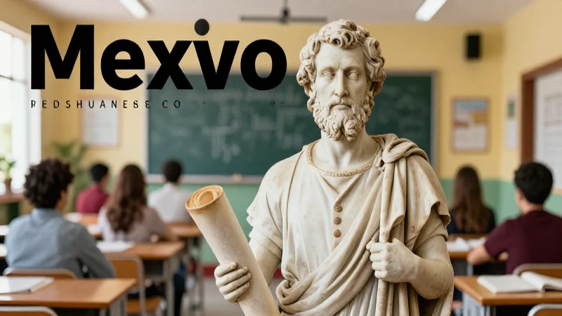 Escultura de Aristóteles en una clase mexicana moderna