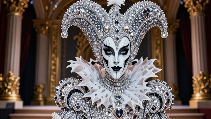 Harlequin detallado en escena barroca opulenta