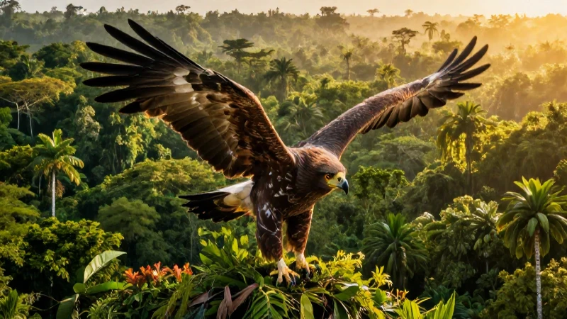 Águila arpía majestuosa en selva tropical vibrante