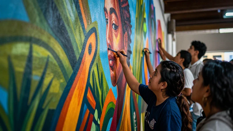 Estudiantes mexicanos colaboran en un mural vibrante