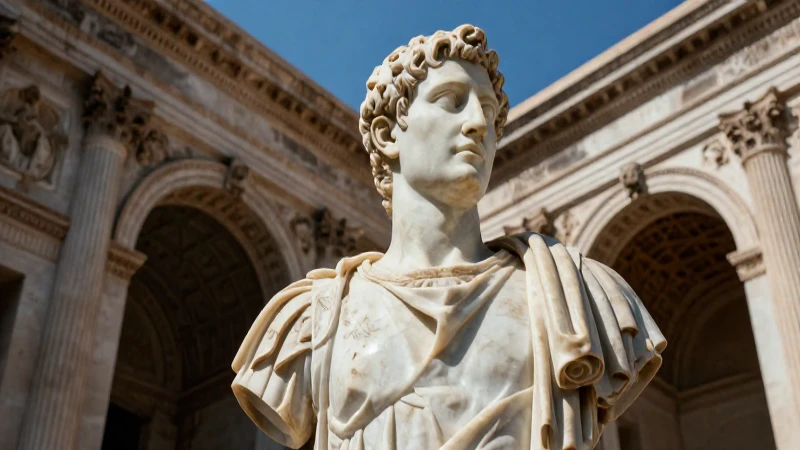 Arte romano: historia, características y obras destacadas 8 Busto romano de mármol en escena monumental