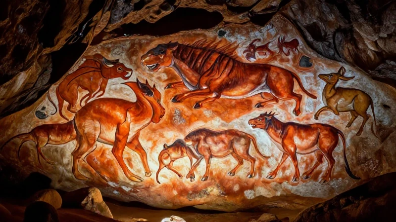 Arte rupestre con vibrantes murales de animales
