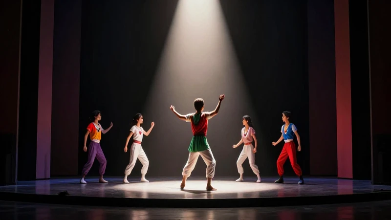 Escenario teatral moderno con vibrante estética mexicana