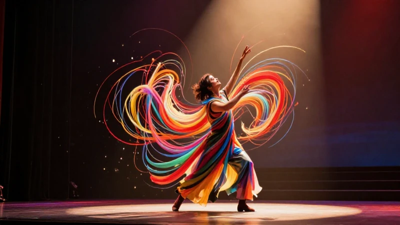 Artista teatral dinámico en escenario moderno vibrante