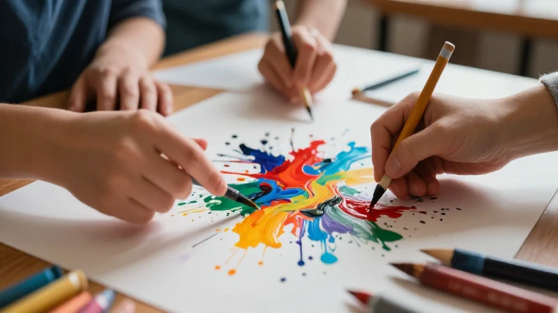 Manos diversas crean arte moderno con pinceladas vibrantes