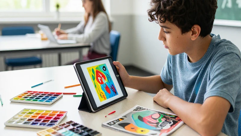 Estudiante creativo y dinámico en clase moderna