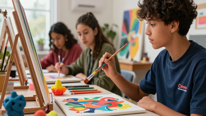 Estudiante creativo en vibrante estudio de arte