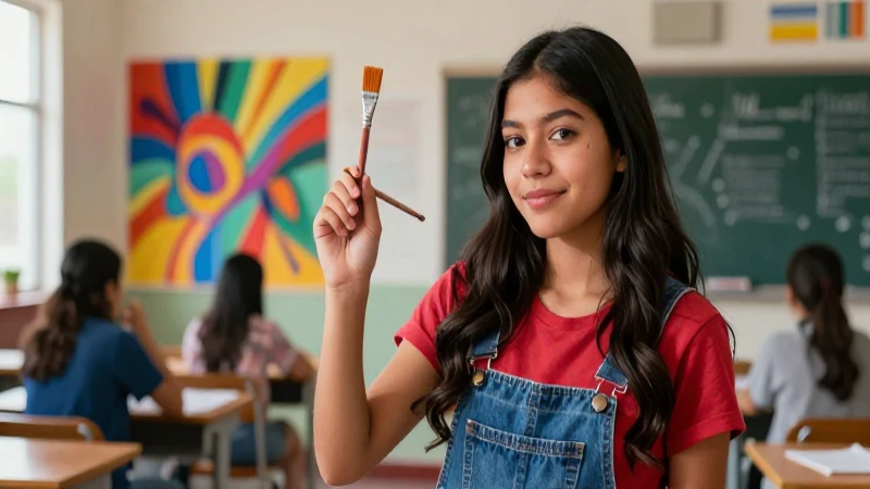 Estudiante mexicano creando arte vibrante