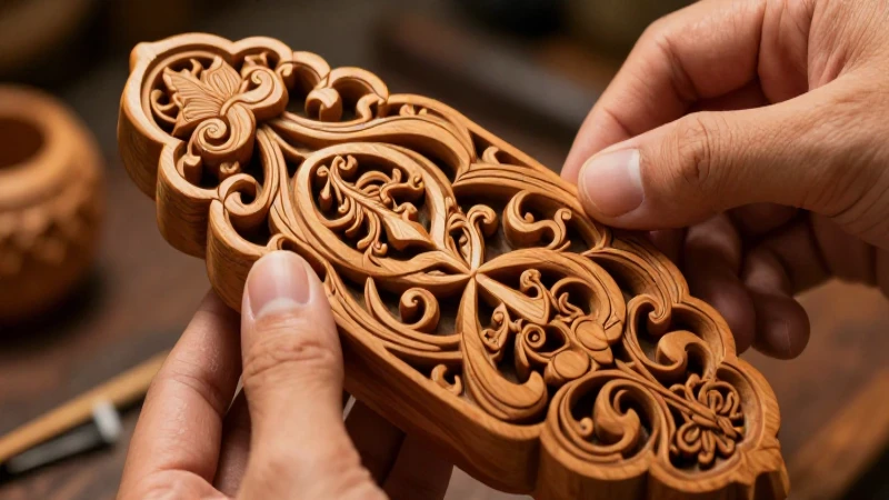 Detalle artesanal en madera con luz cálida