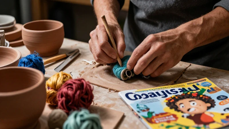 Manos hábiles trabajan con diversos materiales naturales