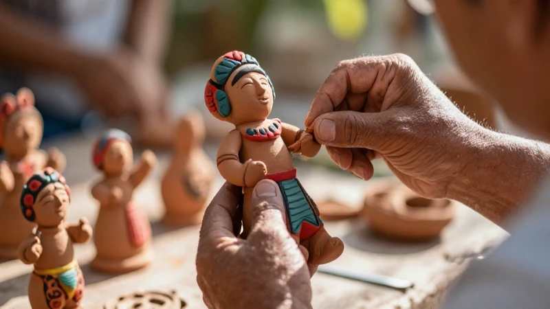 Artífice mexicano moldea figura de barro detallada