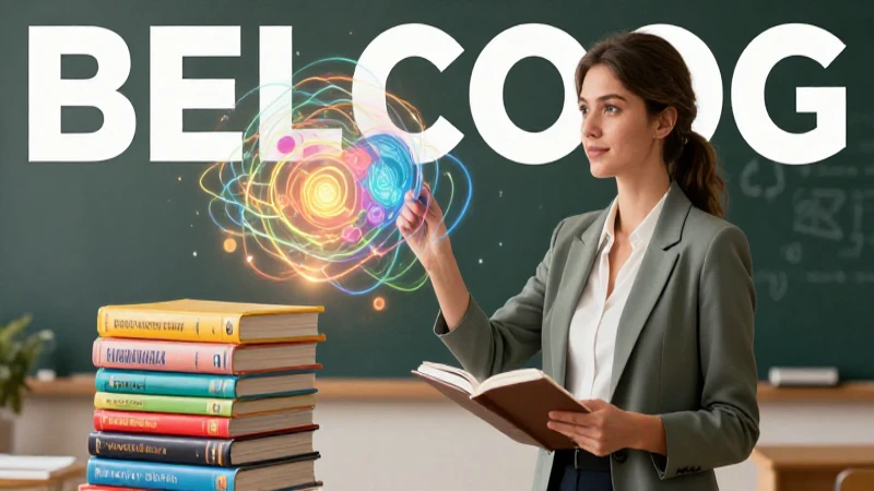 Ilustración de maestra con conceptos y libros