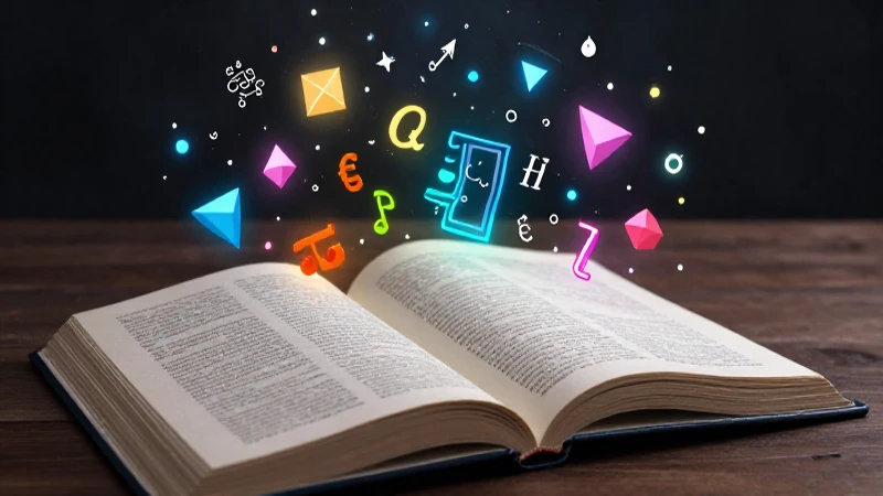 Libro de gramática con símbolos lingüísticos vibrantes