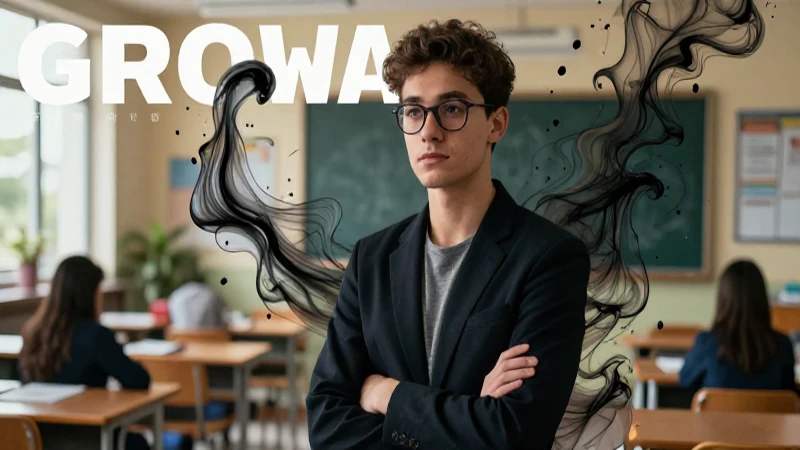 Especialista educativa con iluminación dramática y estilo de revista