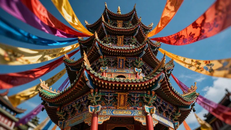 Pagoda asiática hiperrealista y cinematográfica
