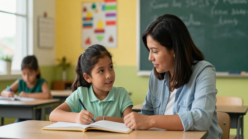 Alumno mexicano en aula moderna guiado por un educador