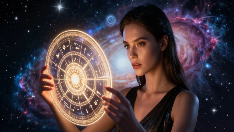 Joven con mapa estelar, fondo cósmico y estilo cinematográfico