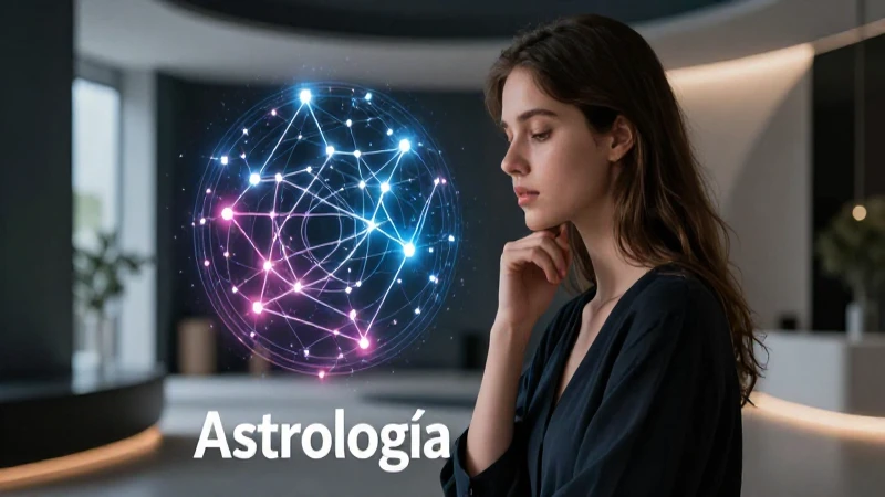 Joven astróloga en interior minimalista, con constelaciones vibrantes