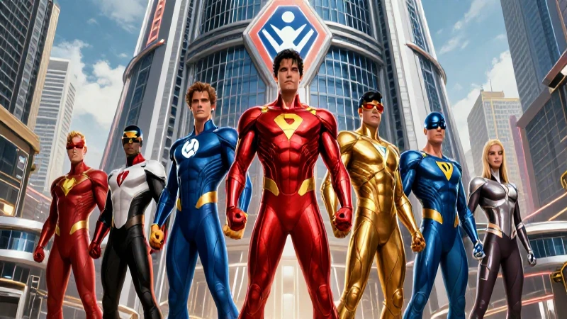 Equipo de justicia futurista con fondo impactante