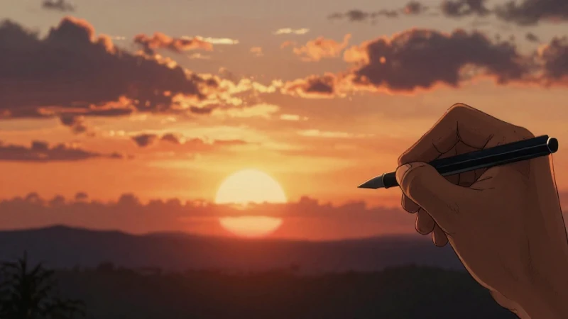 Dibujo detallado de atardecer vibrante y dinámico