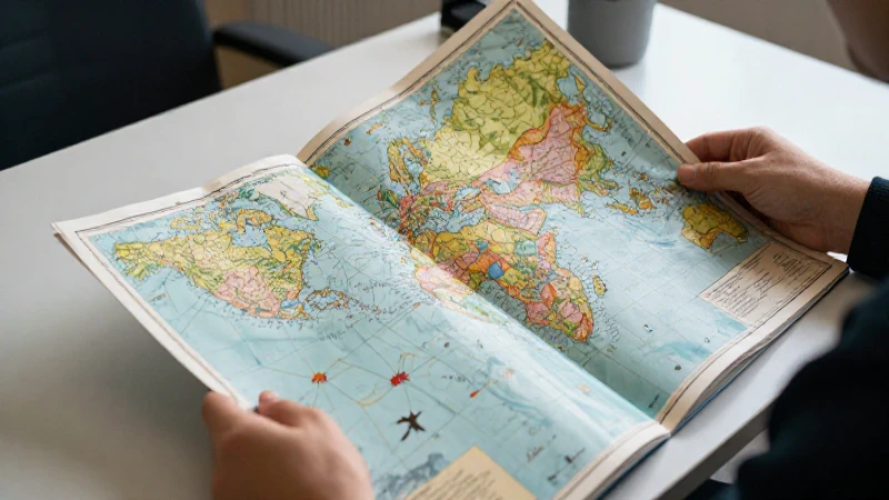 Mapa antiguo detallado sobre escritorio moderno